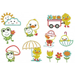 Stickserie Frühling ist da - Ente & Frosch